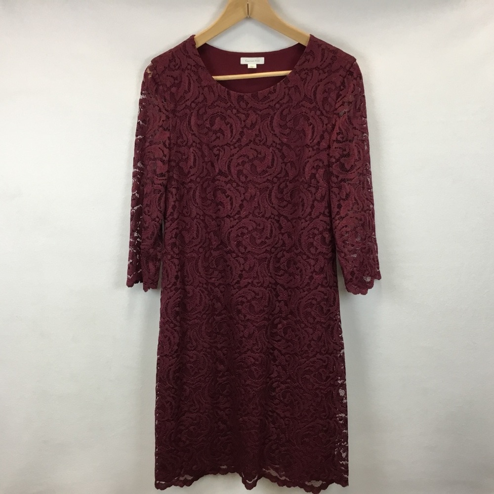 Garnet Hill Lace Sheath Dress 3/4 Sleeve Scalloped Edge Romantic Feminine Sz 10